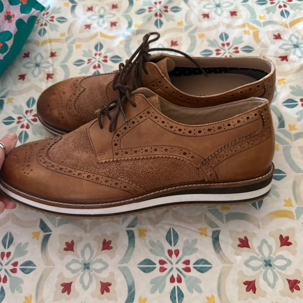 Thomas‎ & Vine Mens Wingtip Oxford Shoes Cognac Brown Leather Brogue US 12